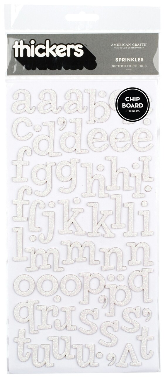 Thickers Chipboard Alphabet Stickers - Sprinkles, White Glitter, 134pcs